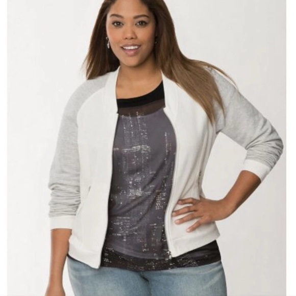 Lane Bryant Jacket Women's 28 Gray & White Sweatshirt Athletic Zip NEW. 295 - Picture 1 of 4